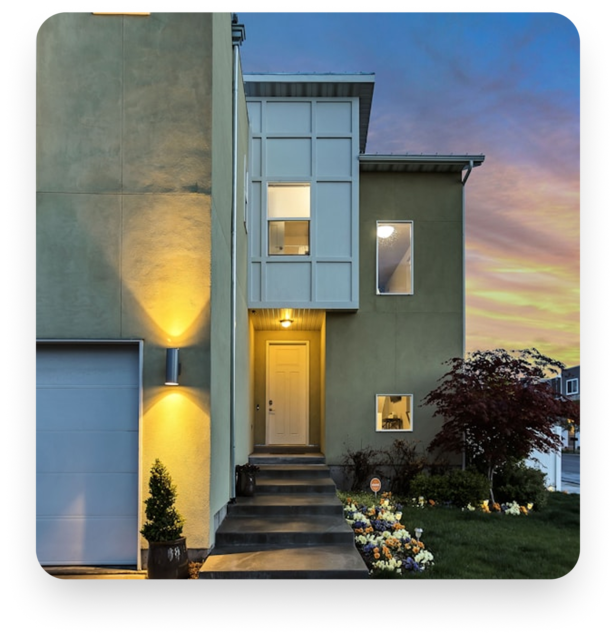 Modern residential property in Oatley at dusk